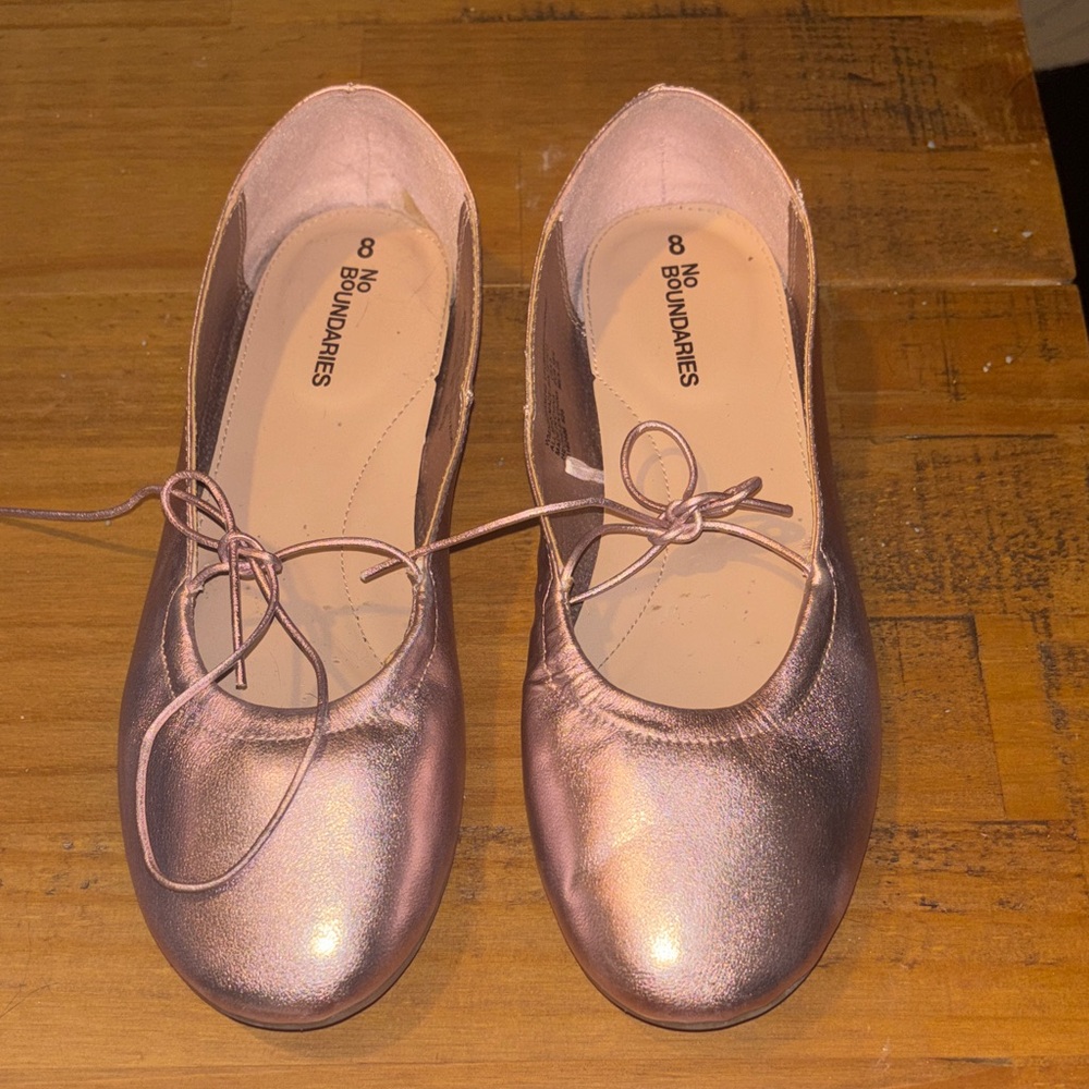 No Boundaries Rose Metallic Ballet Flats with Bow - WORN ONCE!